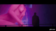 breasts nipples giantess nude long_hair blue_hair animation crouching pointing massivegts blade_runner_2049 hologram ana_de_armas blade_runner joi