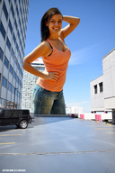 giantess collage cleavage buildings brunette looking_at_viewer captain_rand rooftop_parking