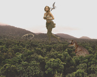 giantess collage wonderslug forest pterodactyl dinosaurs strolling brie_larson natkatsz