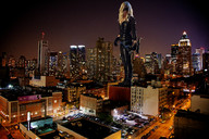 giantess collage city mega blonde gloves wonderslug boots skyscraper mask leather night bow heroine city_lights arrow dc_comics black_canary caity_lotz