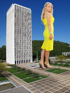 giantess collage feet blonde high_heels buildings wonderslug dress looking_at_viewer leven_rambin