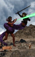 giantess sword fantasy elf demoness fighting giantesses magic beam snake_girl digital_render madamemaeve