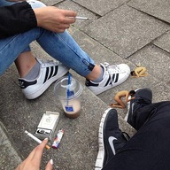 collage shoes kneeling worship up shrunken_man sneakers cigarette nike nike_thea close