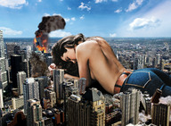 collage city mega destruction brunette wonderslug lying_down fire skyscraper back smoke sky anna_speckhart