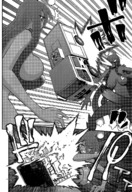 drawing giantess comic monochrome huge_breasts explosion fighting tentacles truck panels slime_girl