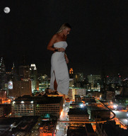 breasts giantess collage city mega buildings moon wonderslug dress walking skyscraper streets night white_dress city_lights margot_robbie