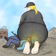 drawing blonde barefoot gun smiling ponytail mini_giantess looking_down outdoors facesitting hat point_of_view playerunknowns_battlegrounds