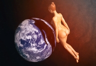 giantess nude earth giga space butt planet brunette short_hair digital_render cosmic_giantess hair_bun