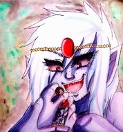 drawing white_hair color barefoot shrunken_man open_mouth trapped between_toes gnome imminent_vore pointed_ears missjest