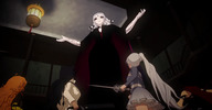 giantess white_hair black_hair long_hair low_angle red_hair fighting digital_render rwby robes arms_raised