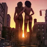 giantess nude city blonde butt destruction rampage brunette couple boots fire running giantesses vehicles smoke leather sunset digital_render lfcfan