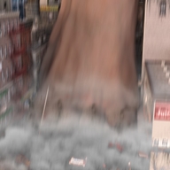 city mega destruction barefoot foot_crush smoke point_of_view debris digital_render bigiolax