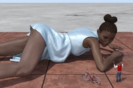 giantess long_hair clothed brunette dress lying_down runswithferrets braid bike digital_render
