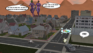 giantess city black_hair tank green_hair police short_hair running giantesses outdoors dialogue digital_render