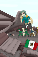 drawing long_hair red_eyes blue_hair mini_giantess rubble lifting mexico