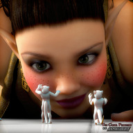 giantess princess green_eyes smiling elf voluptuous freckles makeup olympia digital_render ashkiiwolf