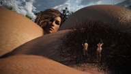 gentle giantess blonde large_breasts long_hair barefoot pubic_hair cleavage brunette multiple_sizes amazon shorts looking_down standing pants exploring top digital_render dinner-kun