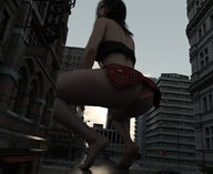giantess city upskirt long_hair barefoot skirt buildings vampire crouching top digital_render giantess_lover45