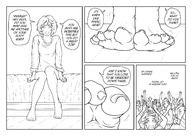 drawing micro comic monochrome toes soles shrunken_man under_foot dialogue panels smushedboy