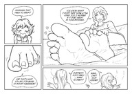 drawing comic monochrome toes barefoot soles story short_hair foot_worship dialogue panels smushedboy