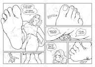 drawing comic monochrome toes soles shrunken_man under_foot dialogue panels smushedboy