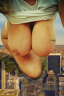 collage panties city destruction huge_breasts crawling airplane outdoors debris raised_shirt