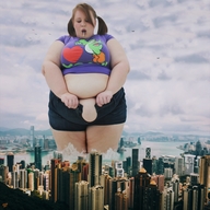 giantess collage city mega large_breasts brunette bbw pigtails airplane looking_down lollipop outdoors unbuttoned thick_thighs skimpy_clothing