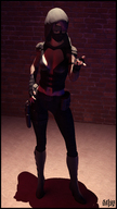 handheld cleavage gloves boots looking_down mask indoors nail_polish hood skimpy_clothing digital_render