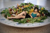 collage barefoot skirt asian shrunken_woman