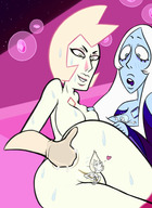 drawing white_hair insertion masturbation large_breasts sweat blue_skin looking_down white_skin steven_universe blue_diamond blue_pearl between_breasts full_circle yellow_diamond yellow_pearl