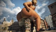 nude blonde destruction huge_breasts police sitting medium_length_hair outdoors big_butt running_away debris thick_thighs digital_render dinner-kun