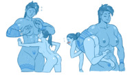 drawing nude long_hair embarrassed mini_giantess amazon lesbians looking_down carry looking_up tattoo bracelet no_background hair_bun curanto