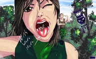drawing giantess vore long_hair clothed brunette open_mouth pointing sleeveless imminent_vore winking selfie tongue_toue