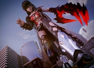 giantess black_hair large_breasts long_hair cleavage low_angle boots unaware looking_down claw digital_render