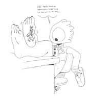 drawing monochrome barefoot unaware under_foot dialogue stuck_to_foot emmacat64