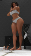 brunette shrunken_men foot_crush legs belly cruel hand_crush under_foot running_away digital_render amgipi