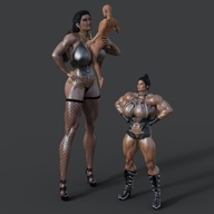 size_difference high_heels huge_breasts mini_giantess boots muscles amazon fishnets holding digital_render minigtslover