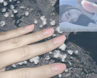giantess collage giga city black_hair asian lying_down hand clouds touching