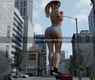 giantess city black_hair long_hair destruction handheld buildings shoes ponytail navel shorts standing top digital_render selfie giantess_lover45 bare_midriff