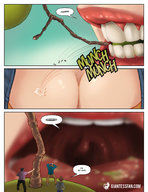 drawing vore comic color large_breasts cleavage shrunken_men open_mouth food giantessfan grape imminent_vore chewing a_weekend_alone valerie_bradson jieun