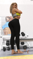 blonde barefoot domination shrunken_men foot_crush weights under_foot floor gym digital_render amgipi