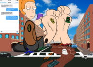 drawing giantess feet destruction barefoot shoes ponytail phone town foot_print vehicle_crush carcrushlover rick_and_morty texting summer_smith