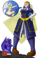 drawing giantess horns wings angel color clothed cleavage blue_hair demoness shrunken_woman nun covering_breasts spokle habit