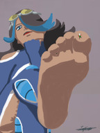 drawing giantess pokemon feet black_hair toes barefoot lagialugia shelly team_aqua skintight_clothing
