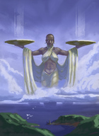 drawing giantess city mega color ocean goddess muscles scale tower dark_skin clouds coast earrings bald drapes nvalchemist