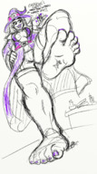 drawing large_breasts sketch sunglasses pinned indoors robe under_foot nail_polish stuck_to_foot purple_nails witch_hat lexisizestuff