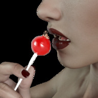 long_hair brunette shrunken_woman trapped lollipop imminent_vore no_background digital_render bigiolax lips_parted lexisizestuff