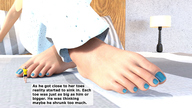 clothed bed story shrunken_man indoors nail_polish blue_nails digital_render