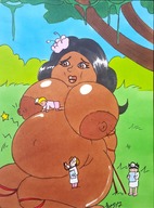 drawing nipples giantess black_hair huge_breasts brown_eyes bbw areola dark_skin native pregnant tied_down examination doctors hulagirlcomix