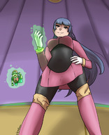 breasts drawing giantess pokemon black_hair color clothed nintendo shrunken_man thighs red_(pokemon) xxxgoom psionic telekinesis sabrina_(pokemon)